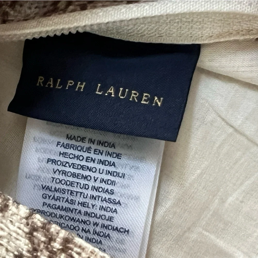 Ralph Lauren Damian Euro Pillow Sham Beige and Brown Textured Fabric 215$